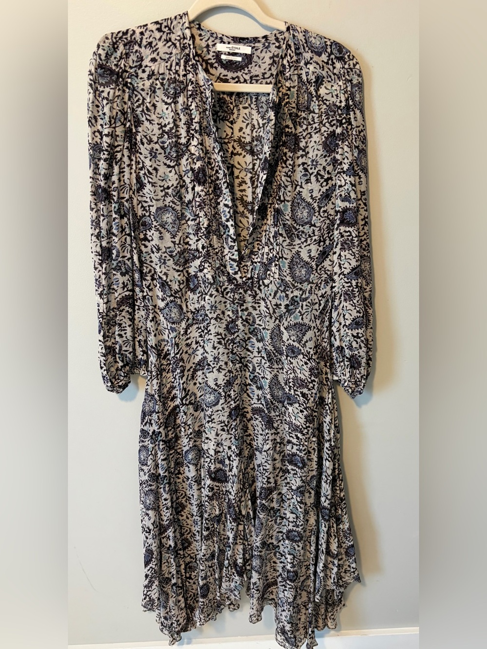 Isabel Marant Black & Cream Paisley V-Neck Long Sleeve Dress